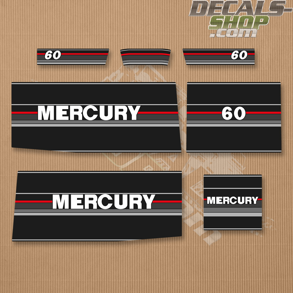 thumbnail image 2 of Mercury 60hp Four Stroke Outboard Decals / Sticker Kit – Reproduction, Made In UK 2 of 4